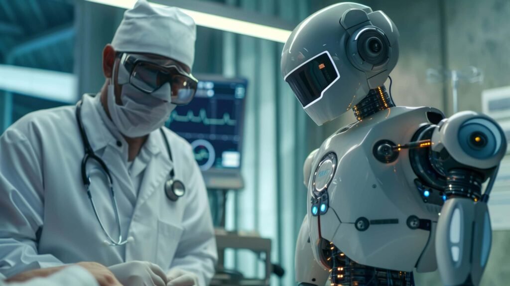 Künstliche Intelligenz in der Medizin bei einer Operation – Roboter unterstützt Arzt