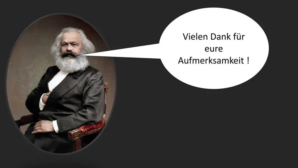 Karl Marx mit Zitat „Religion ist das Opium des Volkes“ – ironisch bedankt er sich für die Aufmerksamkeit