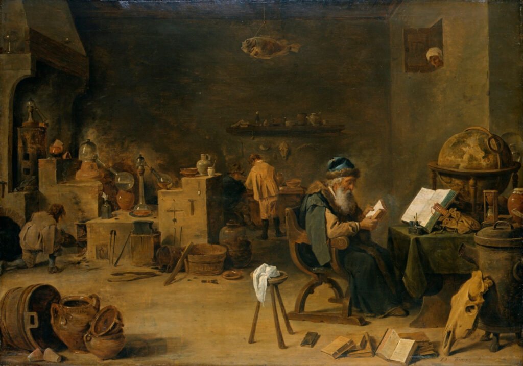 Alchemist im Mittelalter bei der Suche nach Blei zu Gold