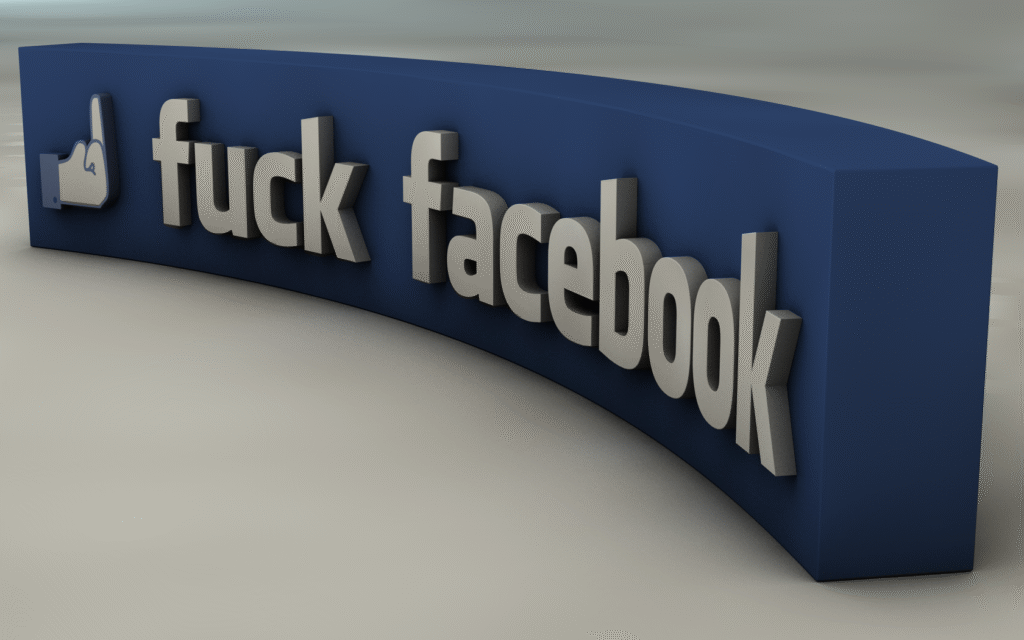 Satirische Grafik mit Facebook-Logo und Stinkefinger als Like-Symbol – Von Facebook gelöscht