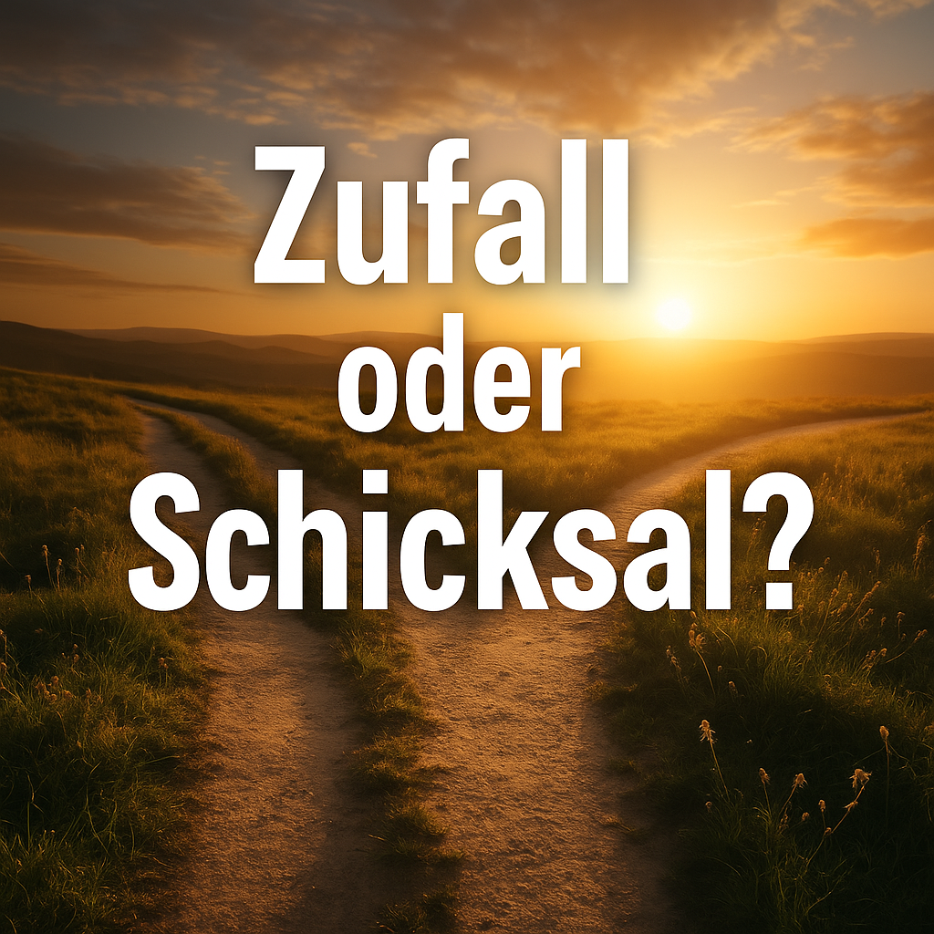 Mann steht bei Nacht an einer Weggabelung in der Wüste, Symbolbild für Zufall oder Schicksal mit Feder, Würfel und Schachfiguren