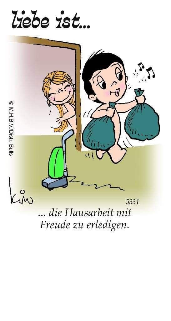 Liebe ist, wenn mit dir einfach alles Spaß macht – Cartoon mit Pärchen beim Abwasch