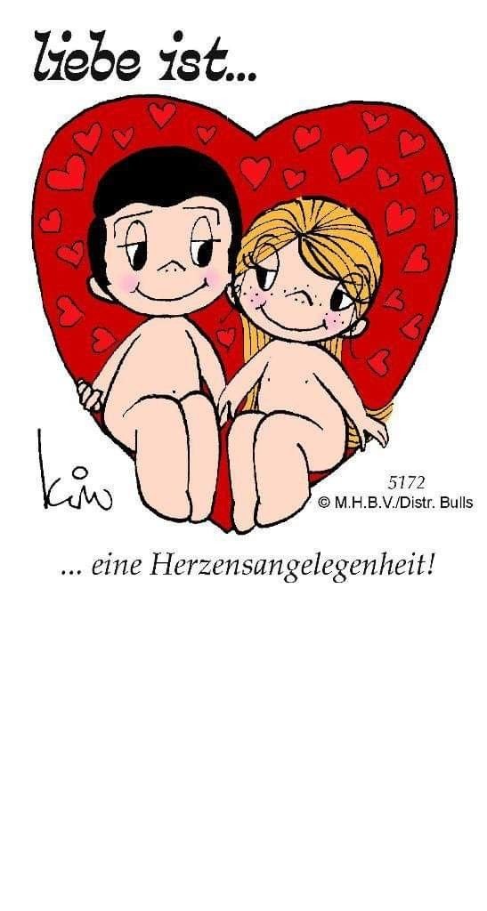 Liebe ist, eine Herzensangelegenheit – Cartoon mit Paar im roten Herz